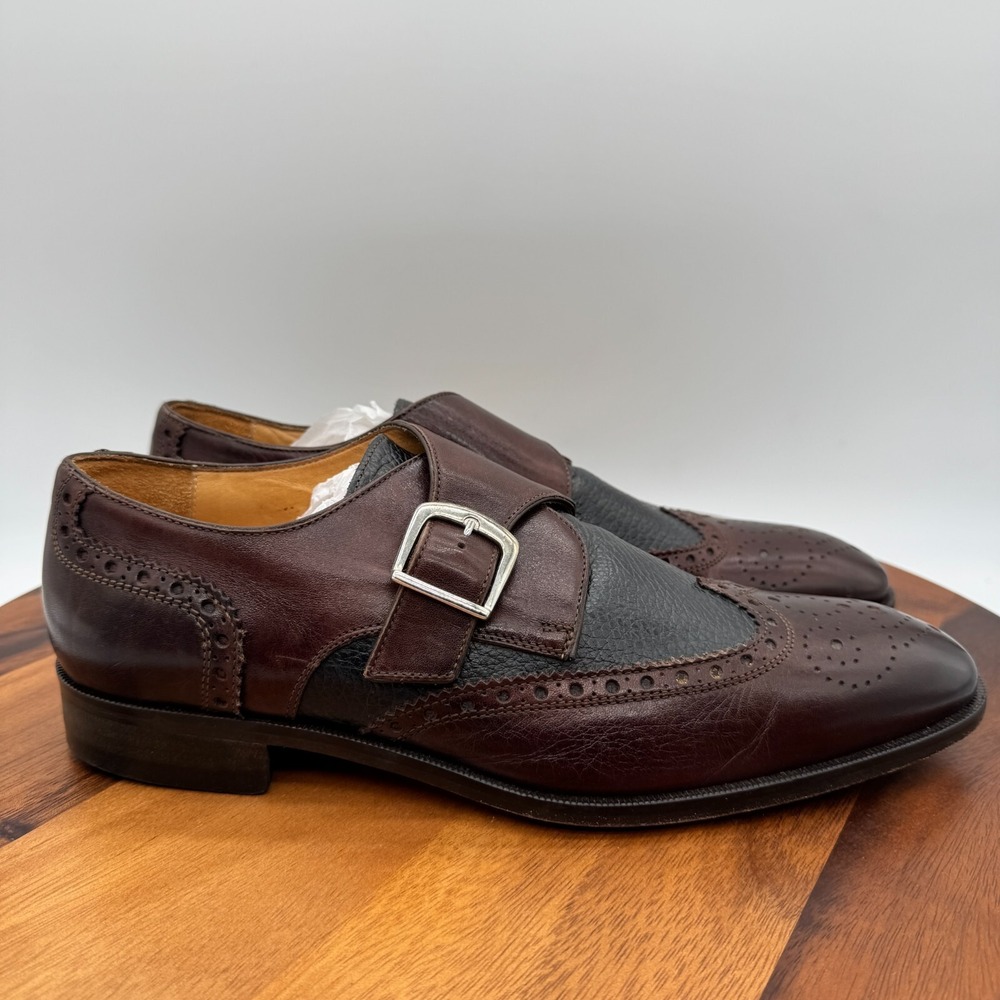 Paul‎ Fredrick Mens Sz 8 M Brown Two Tone Single Buckle Monk Strap Dress Shoes